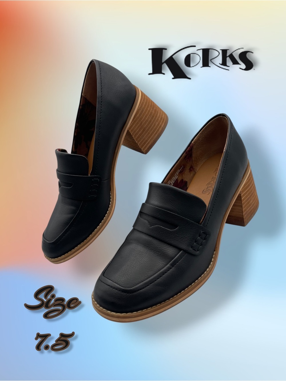 KORKS Women's Cicely Loafer Pump, Black 7.5 M Dark Academia Office Professional